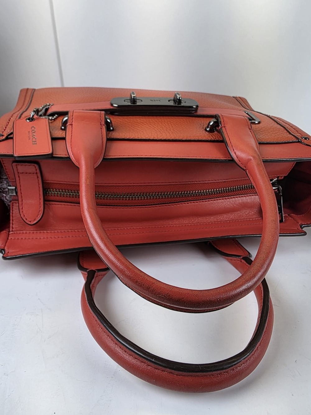 Coach Swager 27 Red Orange Leather Satchel Handbag Crossbody Bag - Picture 9 of 16